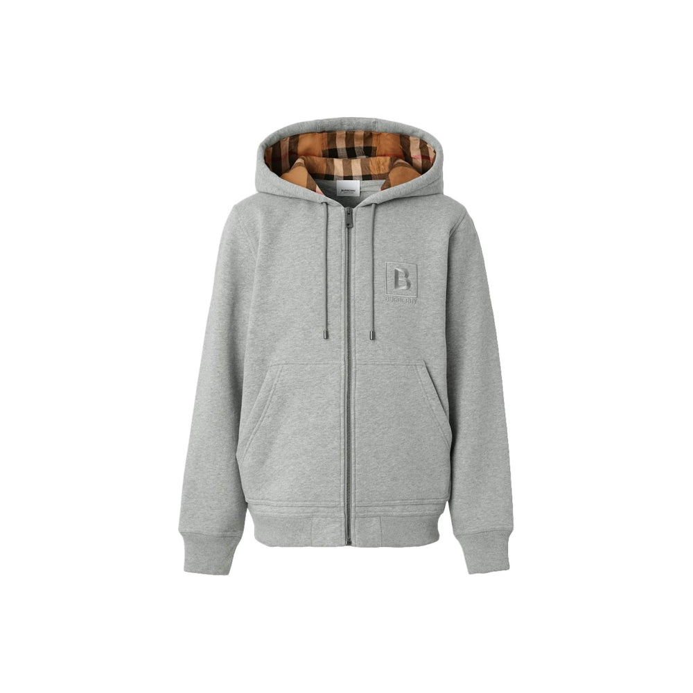 Burberry Embroidered EKD Cotton Blend Hoodie Grey
