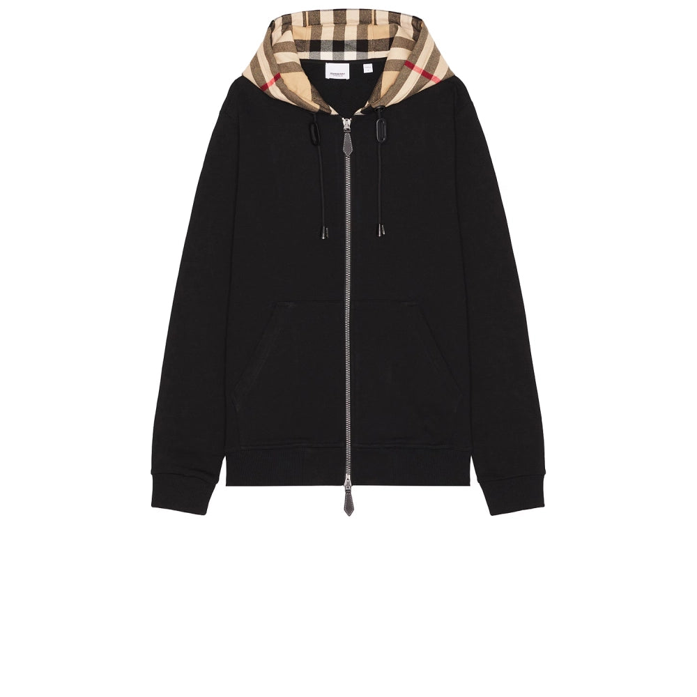 Burberry Zip Up Hoodie With Check Hood Black/Archive Beige